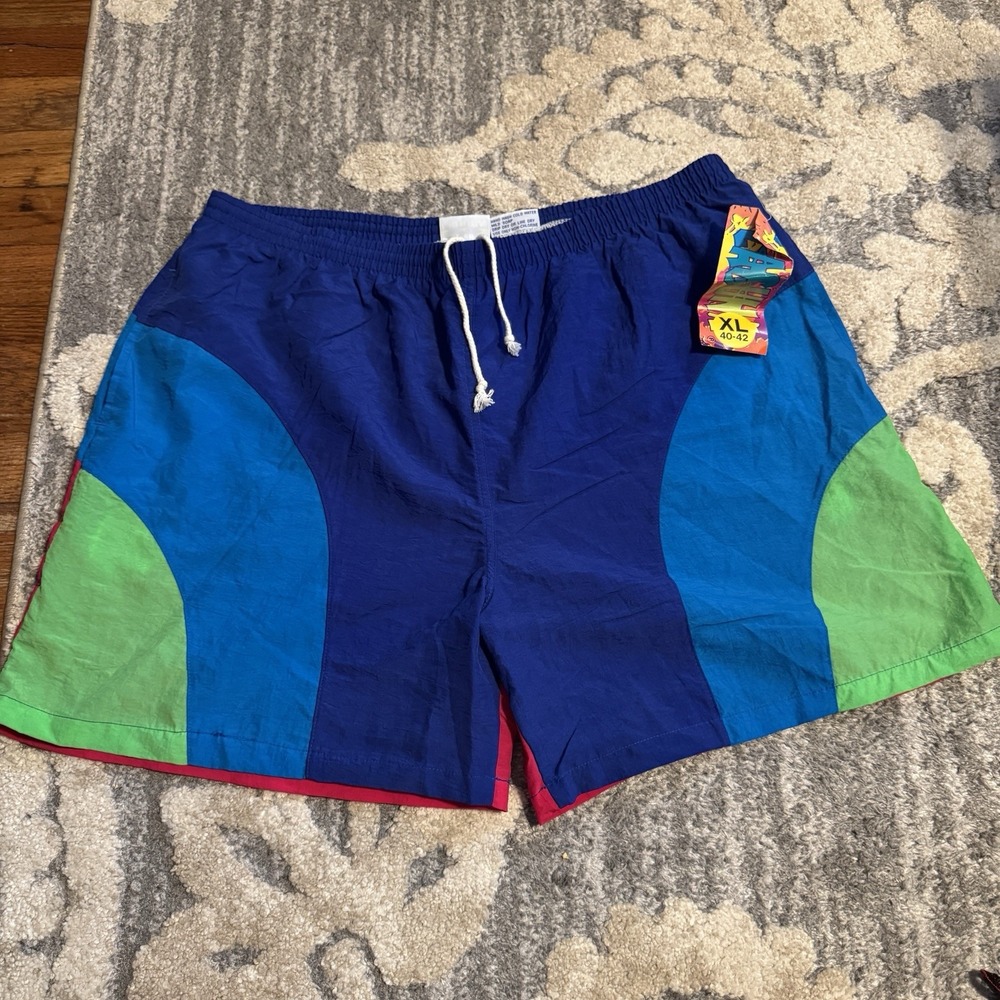 Vintage 80s NWT Laguna Shorts XL 40-42 COLOR BLOCK Swim Trunks Mesh Lined PURPLE